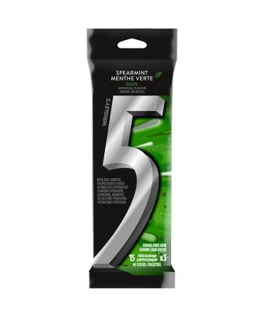 5 GUM Spearmint-Rain Flavoured Sugar Free Chewing Gum 15 Sticks 3 Packs