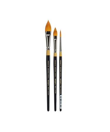 KINGART Original Floral 3 Pc Set Golden Taklon Oval & Round Flora Petal Brushes, Black/Gold 3 Piece (B-108)