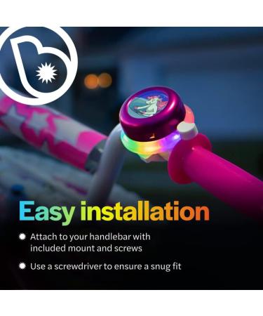 Brightz LED Light Up Bike Bell with Clear Ring Sound - Twinkling Rainbow Color LED Ring Light - Space Pink Bicycle Accessory for Kids and Adults - Buy Online on SooperMarket.com
