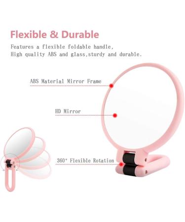 Double Sided 5X/1X Magnifying Hand Held Makeup Mirror with Folding Handle - Compact Cosmetic Vanity Mirror for Girls and Ladies - Pink - Buy Online on SooperMarket.com