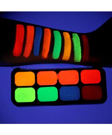 8 Colors Glow In The Dark Face & Body Paint - Neon Fluorescent Makeup for Halloween Parties & Costumes - Water Based UV Blacklight Paint - Buy Online on SooperMarket.com