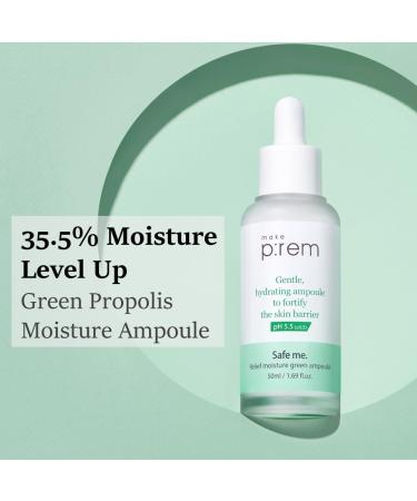 MAKE P:REM Safe Me Relief Moisture Green Ampoule - Hydrating Soothing Serum for Sensitive Skin | Korean Skincare 50ml - Buy Online on SooperMarket.com