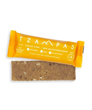 Tzampas Energierliegel Cacao NIBS - Organic Vegan Energy Bar with Raw Cocoa Nibs - 16x40g | Power Riegel for Cycling - Additive-Free & Healthy Snack - Buy Online on SooperMarket.com