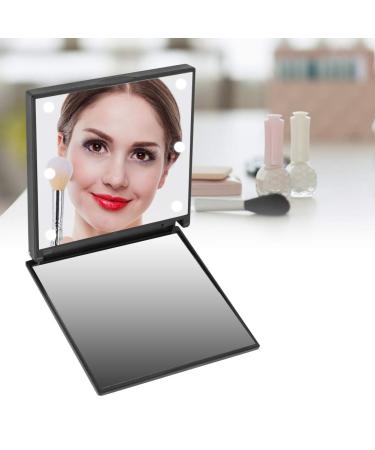 Pocket Mirror Travel Makeup Mirror Dimmable Bright LED Lights Battery Operated Protasble To Carry for Handbag Purses and Travel for Gifts for Girls(black)
