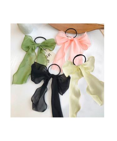 Chiffon Bow Hair Ties Set - 6 Ribbon Scrunchies for Women and Girls - Buy Online on SooperMarket.com