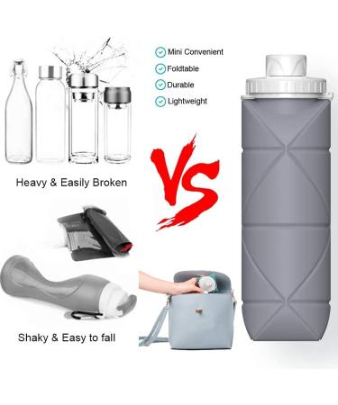 SPECIAL MADE Collapsible Water Bottle - Leakproof Valve, Reusable BPA Free Silicone, Foldable for Sport Gym Camping Hiking Travel - Lightweight & Durable 20oz 600ml (Grey) - Buy Online on SooperMarket.com