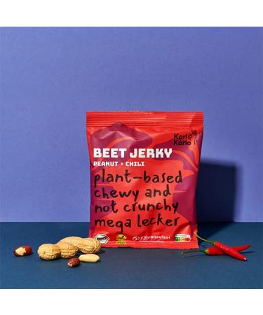 Karl Karlo Vegan Beef Jerky - Beetroot Peanut & Chilli Snack | Natural Ingredients | Hearty Vegan Dry Meat | 8 Pack (40g Each) - Made in Europe - Buy Online on SooperMarket.com