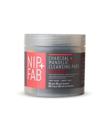 Nip + Fab Charcoal and Mandelic Acid Fix Daily Cleansing Face Pad with Witch Hazel and Lotus Flower Extract for Refining Minimizing Pores Oil Control 60 Facial Pads