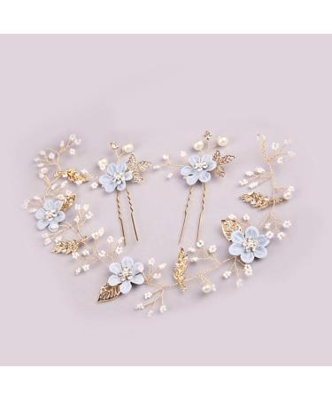 Blue Rhinestone Pearl Flower Alloy Headpiece - Handmade Wedding Hair Accessory for Bride & Bridesmaids - Buy Online on SooperMarket.com