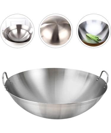 DELURA Japanese Wok Chinese Cooking Pot Kitchen Frying Pan Stainless Steel Pan Cooking Pan with Handle Frying Pan Wok Pan Stainless Steel Cooking Utensils (Color : Silver Size : 32X32CM) 32X32CM Silver - Buy Online on SooperMarket.com