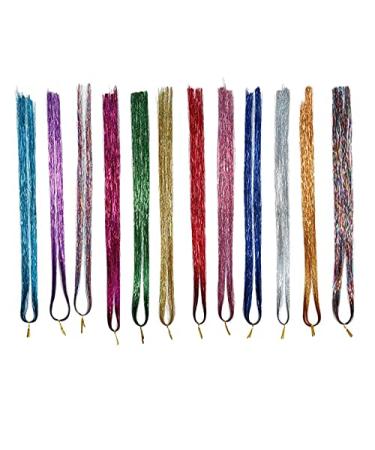 Hair Tinsel Strands with 12 Colors Hair Tinsel Strands Kit Hair Extensions Shiny Silk Tinsel