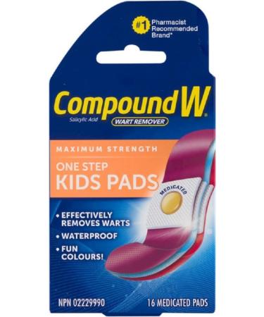 Compound W Wart Remover One Step Kids Medicated Pads - 16 Count - Salicylic Acid Wart Remover & Treatment Maximum Strength One Step Kids Pads Pads