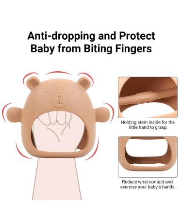 Bear Mitten Baby Teether - Anti-Drop Teething Toy for Babies 3+ Months - Silicone Teether for Teething Relief - BPA Free (Brown) - Buy Online on SooperMarket.com