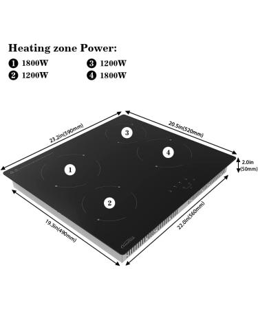 24 Electric Radiant Cooktop with 4 Burners, Smooth Ceramic Glass, 9 Power Levels, Timer Function and Child Lock - 240V - Buy Online on SooperMarket.com