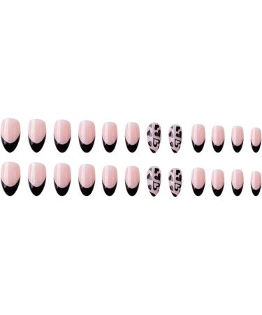 Justotry 24 Pcs Almond Short False Nails - Heart Black French Press On Nails | Trendy Fake Nails with Nail Glue | Oval Medium Stick On Nails for Women | Nail Art Design - Buy Online on SooperMarket.com