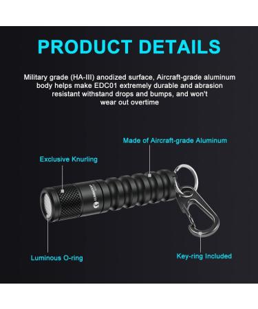 LUMINTOP EDC01 Keychain Flashlight - 200 Lumens, Pocket Size, 36 Hours Long Lasting, IPX8 Waterproof - Black - Buy Online on SooperMarket.com