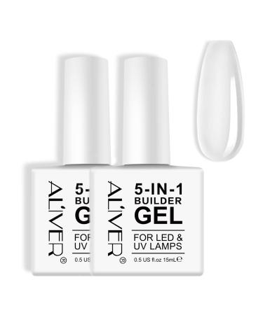 Builder Gel 5 in 1 Nail Builder Gel Builder Gel and Base Gel Strengthener Gel Clear Builder Gel Color in a Bottle 15ml For Nail Art Decoration Professional Manicure Repair (2pcs Clear)