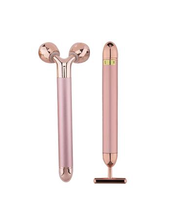 2Pcs Face Massagers Tighten Skin Increase Skin Metabolism Zinc Alloy T-shaped Vibrating Facial Rollers for Ladies Rose Gold