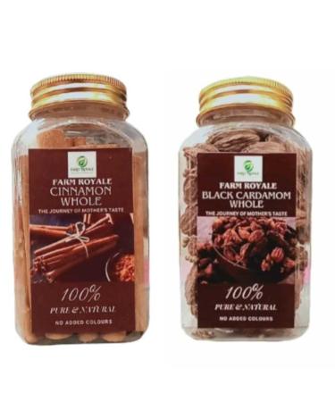 Farm Royale Cinnamon Whole & Black Cardamom/Elachi Whole||1+1 Combo(100gm & 100gm) ||100% Pure and Natural||Shudh||Handpicked Material||Export quality