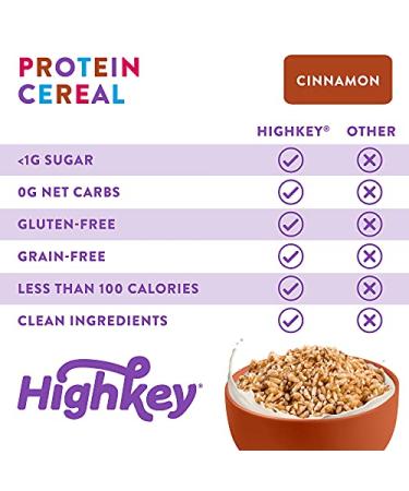 HighKey High Protein Breakfast Cereal - 8oz Keto Snacks Zero Sugar & 0 Net Carb Grain & Gluten Free Low Carb Cereals Paleo Diabetic Ketogenic & Non GMO Food Healthy Snack Grocery Foods - Cinnamon - Buy Online on SooperMarket.com