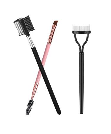Eyebrow Brush Eyelash Separator Brow Comb & Lash Spoolie Professional Eye Makeup Tools (Black + Pink)(3 Pieces Set)