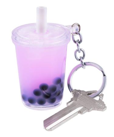 Boba Tea Keychain Pink Orange and Brown 6.35 cm x 3.81 cm x 3.81 cm