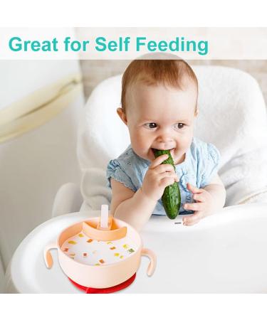 EasyRuir 3 in 1 Baby Bowl with Lid, Straw, and Snack Insert | Suction Toddler Bowl - BPA Free Self-Feeding Training Utensils | Pink - Buy Online on SooperMarket.com