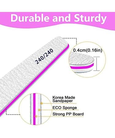 12pcs Professional 240/240 Grit Nail Files | Washable & Reusable Double-Sided Emery Board for Natural Nails | Thick Nail File - Buy Online on SooperMarket.com