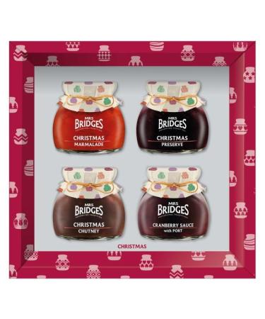 Mrs Bridges Christmas 4 x 100g Jars in Seasonal Gift Pack of Christmas Marmalade Preserve Cranberry Sauce with Port & Chutney