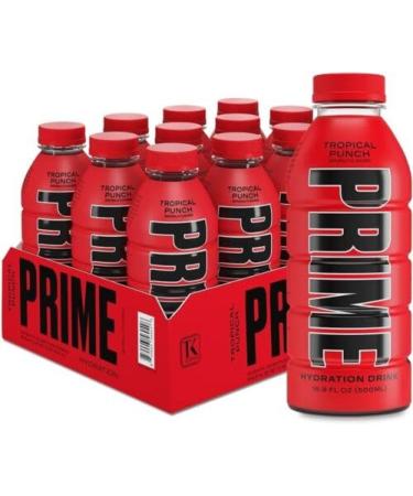 Prime Hydration Energy Drinks by Logan Paul & KSI | Tropical Punch Flavour | 500ml (Pack of 12) - Boost Energy and Caffeine Free | Zero Sugar | Natural Flavour
