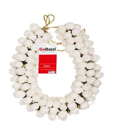 GoDazzl Artificial Jasmine Mogra Hair Gajra Garland Juda Bun Decoration - White 28 CM Long - Realistic Hair Accessory for Women and Girls - Buy Online on SooperMarket.com