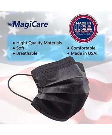 MagiCare Black Disposable Face Masks Made in USA - 50ct Box | Premium 3 Ply for Adults - Soft, Breathable & Comfortable - Buy Online on SooperMarket.com