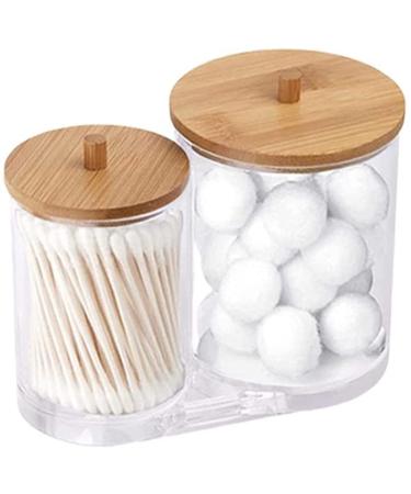 Garta Cotton Swab Holder with Bamboo Lid Acrylic Qtip Holder Cotton Swab Cotton Dispenser Cotton Swab Round