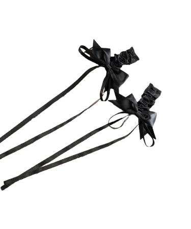 JSGHGDF 2 Cute Sweet Hair Clip Long Ribbon -style Bunches Sweet Balletcore Black