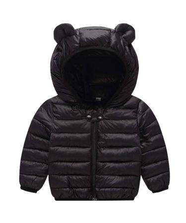 Kids Puffer Jacket Winter Hooded Coat Padded Jacket Lightweight Outerwear Boys Girls Outfits Black 3-4 Years
