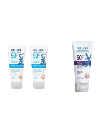 Blue Lizard Sensitive SPF 50 Lotion and Sport SPF 50 Mineral-Based Lotion Bundle (Pack of 4) Sunscreen + Lizard Sport SPF 50