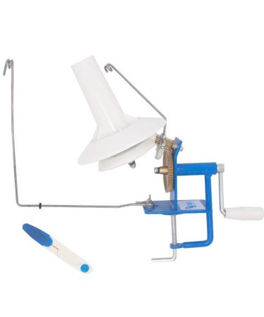 LAMXD Needlecraft Large Jumbo Metal Yarn/Wool/String/Fiber Ball Winder Hand Operated,10-Ounce,with Thread Cutter Scissors, Blue and White