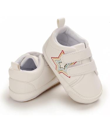 Cheerful Mario Baby First Walking Shoes - Soft PU Leather Anti-Slip Prewalkers for 3-6 Months - White Star Design - Buy Online on SooperMarket.com