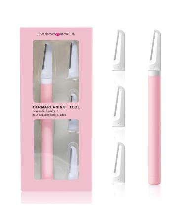 Dermaplaning Tool for Women Face Exfoliation Durable Eyebrow Razors with 4 Replaceable Blades Face Razors for Women Peach Fuzz and Dead Skin Gifts for Christmas Stocking Stuffers for Women Pink