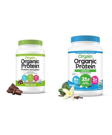 Orgain Organic Plant Based Canadian Protein Powder Creamy Chocolate Fudge - Vegan Lactose Free & Protein & Greens Vanilla Bean 2.0 Ib