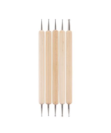 CHIPKART 5 Pcs Nail Dotting Pen Tool Set Nail Polish Paint Manicure Dot Nail Art Tool Set Dual-Ended Nail Art Point Drill Wood G2335 (Wood)