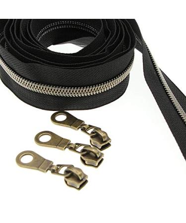 5 Metallic Nylon Coil Zippers by The Yards Antique Brass Teeth Black Tape with 25 PCS Pulls Sliders for DIY Tailor Sewing Crafts Bag(Anqitue Brass Black) SHUNLI Anqitue Brass-Black