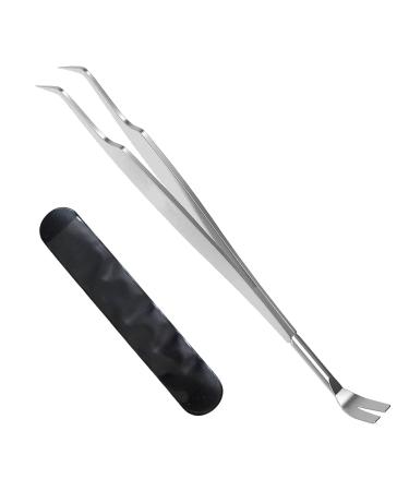 iJiZuo 2-in-1 Professional Tick Tweezers and Tick Hooks Reliable Against Ticks of Any Size Tick Remover for Humans Dogs Cats (with Leather Bag)