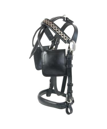 Brama West horse driving bridle with blinkers - driving headpiece - black - size Shetty