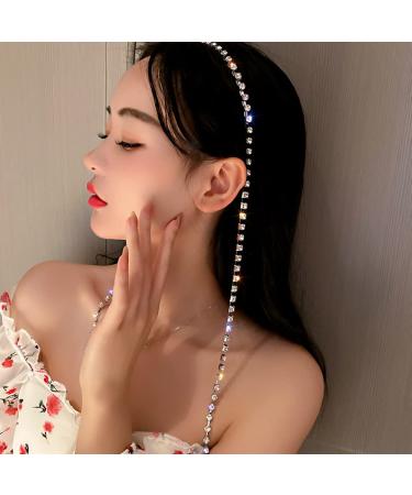 Wiwpar Rhinestone Tassel Headband for Women Girls Sparkly Rhinestone Fake Earrings Hair Chain Hair Hoop Wedding Hair Band Bridal Party Hair Accessories (Style 3)