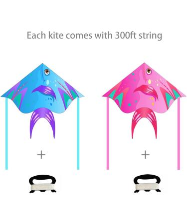 XENTUMI Fish Kite 2 Pack: Easy-to-Fly Beach Kites for Kids & Adults - Blue/Pink Delta Kites for Ages 3-12 - Buy Online on SooperMarket.com