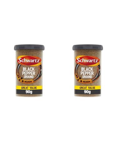 Schwartz Ground Black Pepper Drum 90 G | Hot Spicy & Zesty Taste | Woody and Piney Flavour | Versatile Spice Enhances Any Dish | Perfect for Adding to Savoury Dishes Salads Roast Meat & Eggs