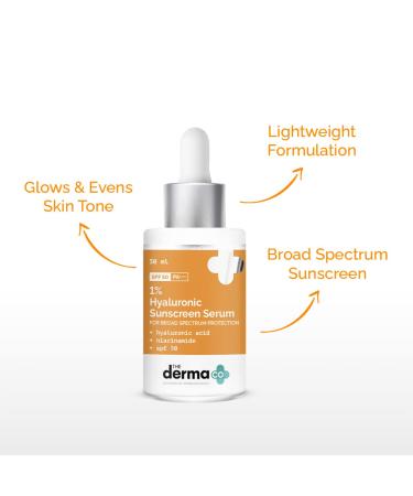 1% Hyaluronic Acid Sunscreen Serum SPF 50 | Broad Spectrum UV Protection & Skin Glow | Lightweight Non-Greasy Formula | 30ml - Buy Online on SooperMarket.com