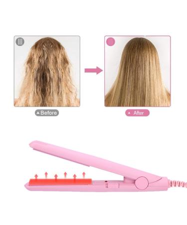 Small Curling Iron for Short Hair | 2 in 1 Mini Hair Straightener & Curler | Tourmaline Ceramic | Pink - Buy Online on SooperMarket.com