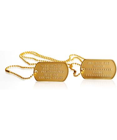 Personalized Dog Day Chains | 2-Piece ID Set with Embossing | Custom Text & Motifs | Military Equipment - Gold Finish - Buy Online on SooperMarket.com